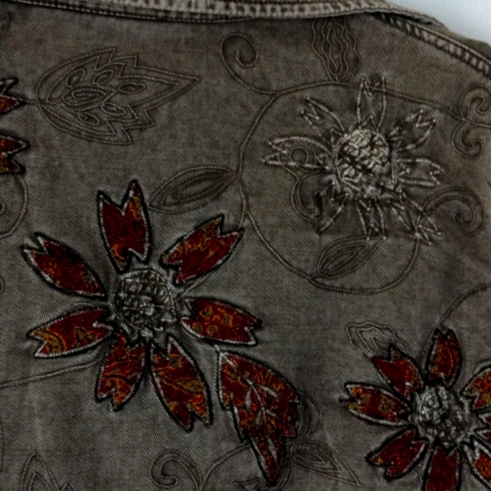 Chico's Brown Embroidered Jean Jacket - Picture 8 of 11